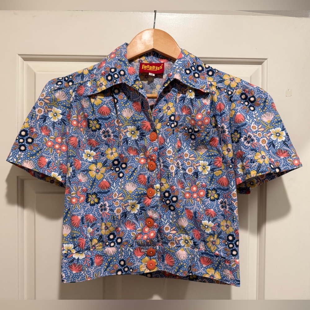 Freddies of Freddie’s of Pinewood Blue and Pink Floral Work Blouse